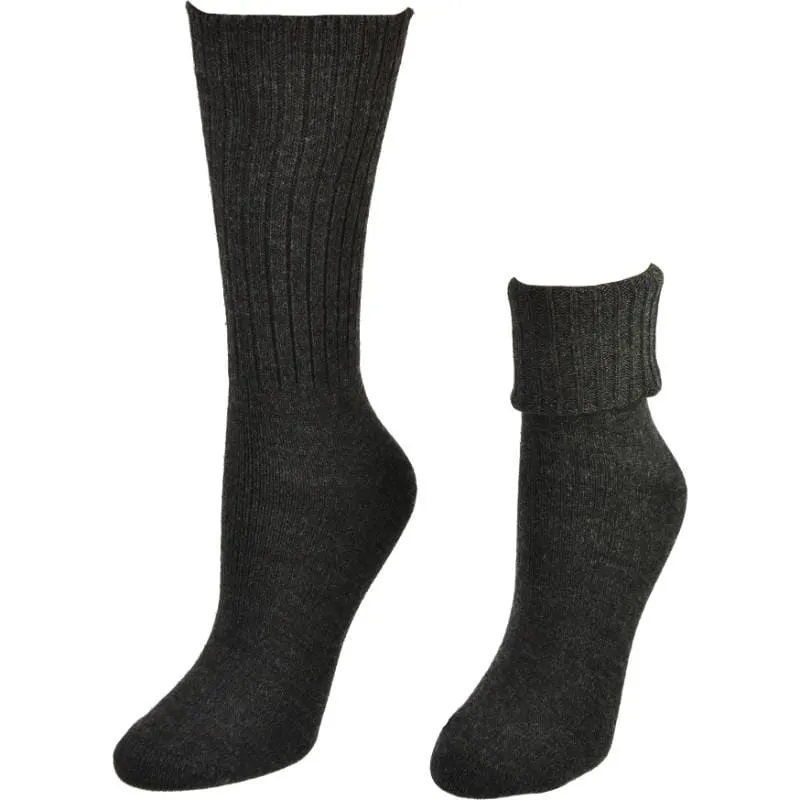 Solid Color Ribbed Crew Turn Cuff Soft Acrylic Socks for Women