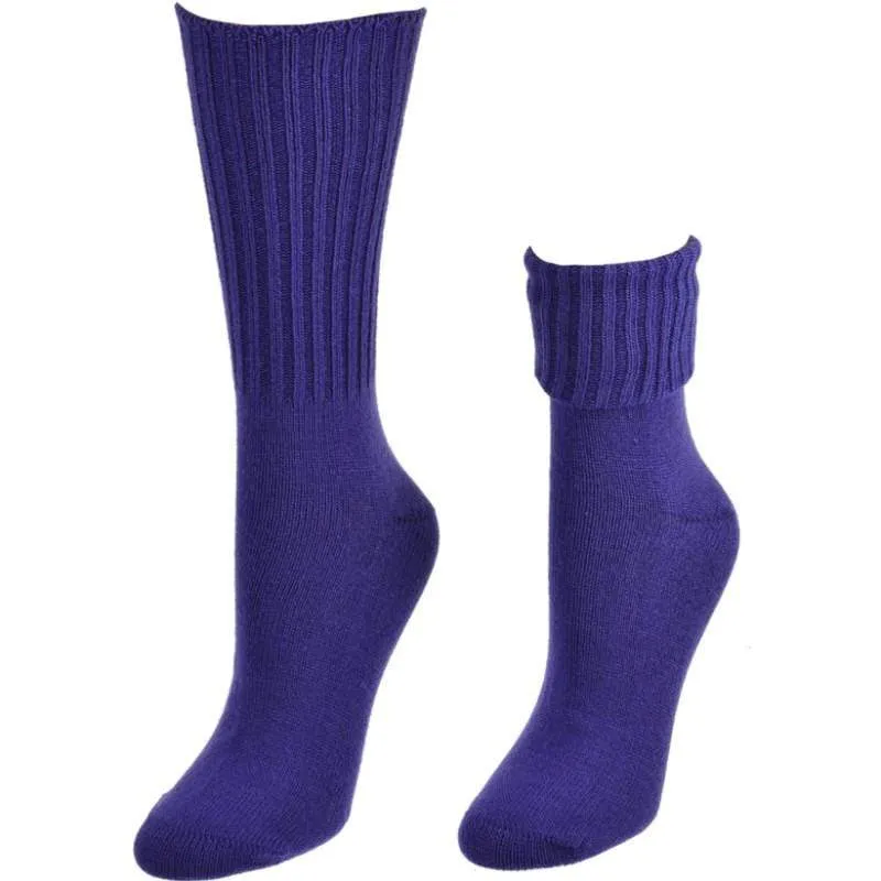 Solid Color Ribbed Crew Turn Cuff Soft Acrylic Socks for Women