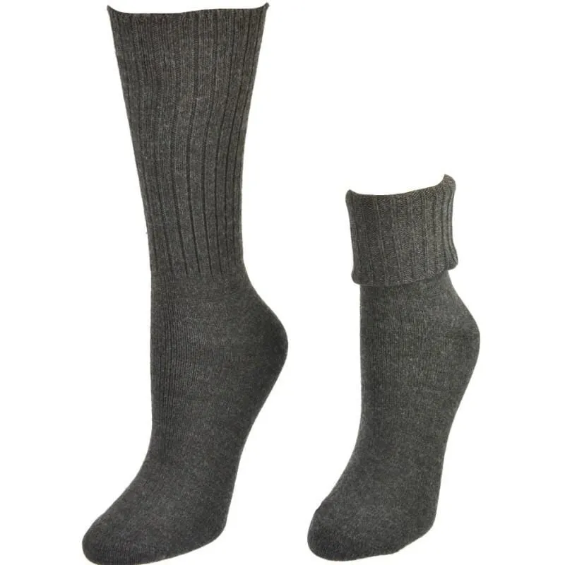 Solid Color Ribbed Crew Turn Cuff Soft Acrylic Socks for Women