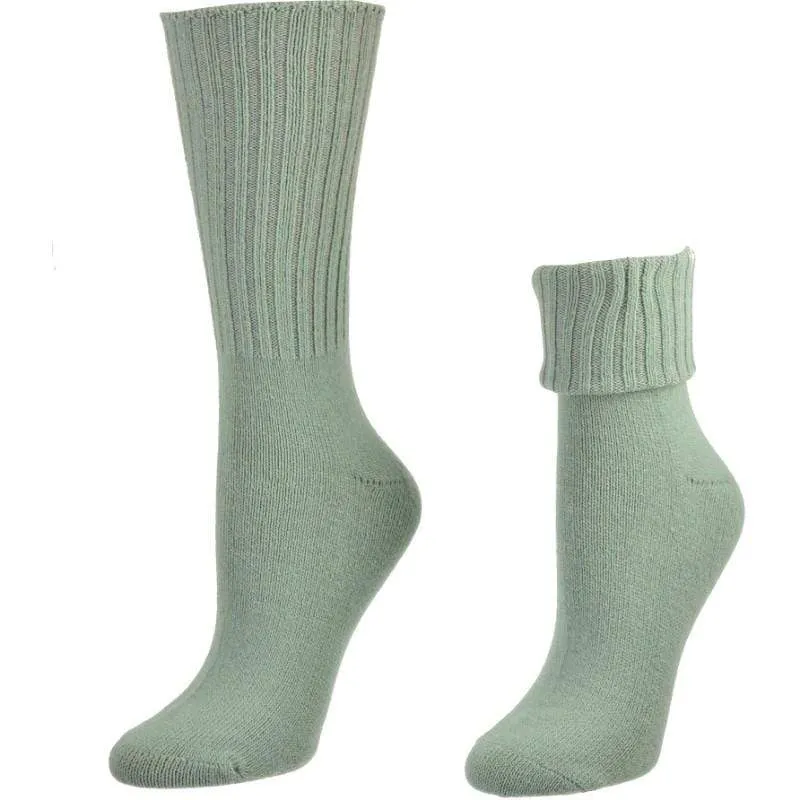 Solid Color Ribbed Crew Turn Cuff Soft Acrylic Socks for Women