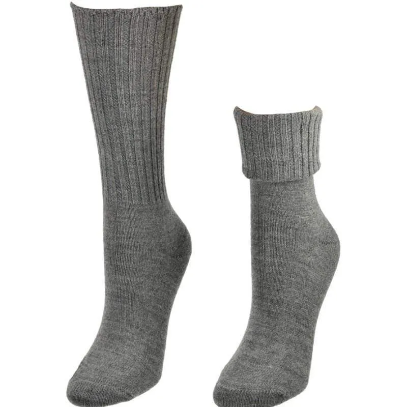 Solid Color Ribbed Crew Turn Cuff Soft Acrylic Socks for Women