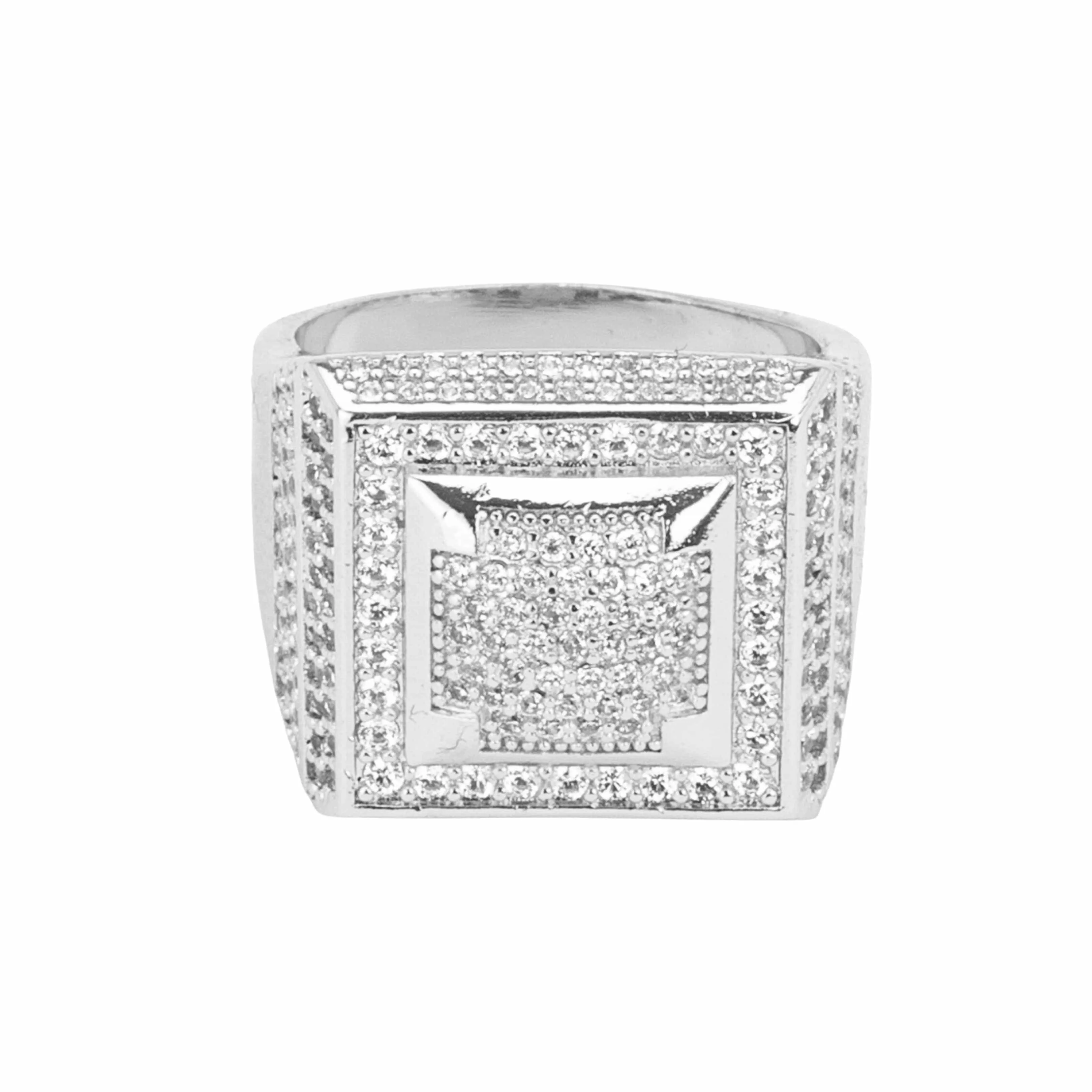 Square Paved Ring - White Gold