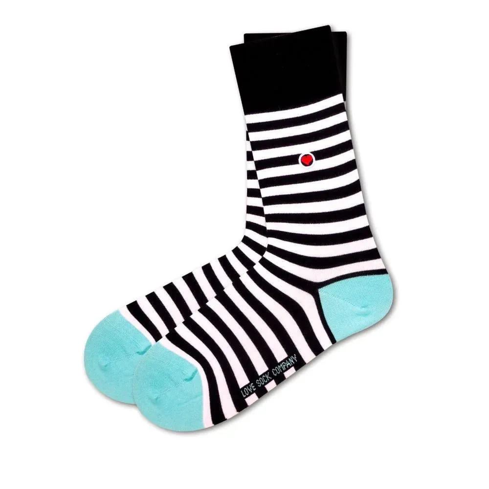 Striped Patterned Fun Crew Socks for Women Simplicity Socks Black (W)