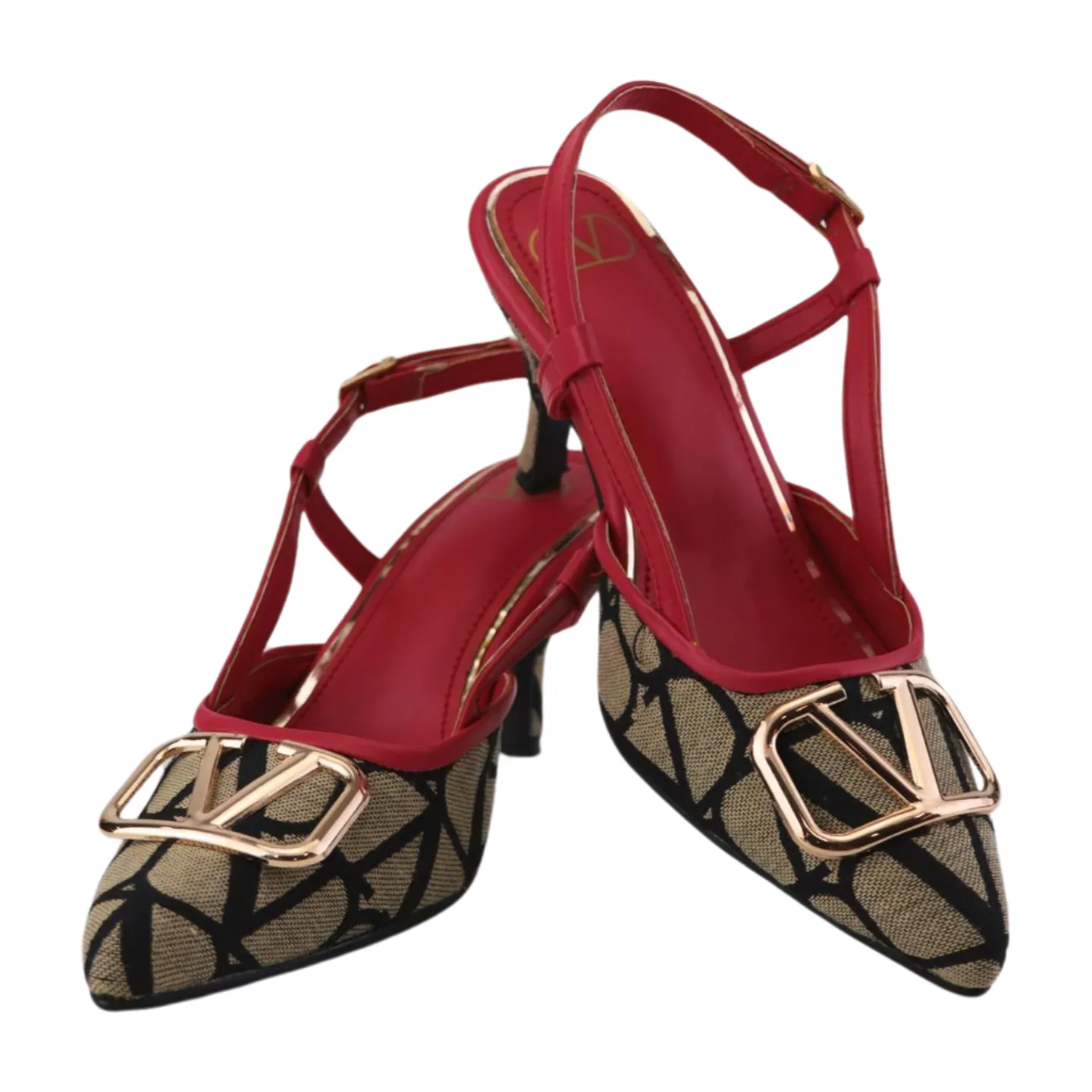 Stylish Red & Beige Vlogo Heels - Stylish and Sophisticated-1025