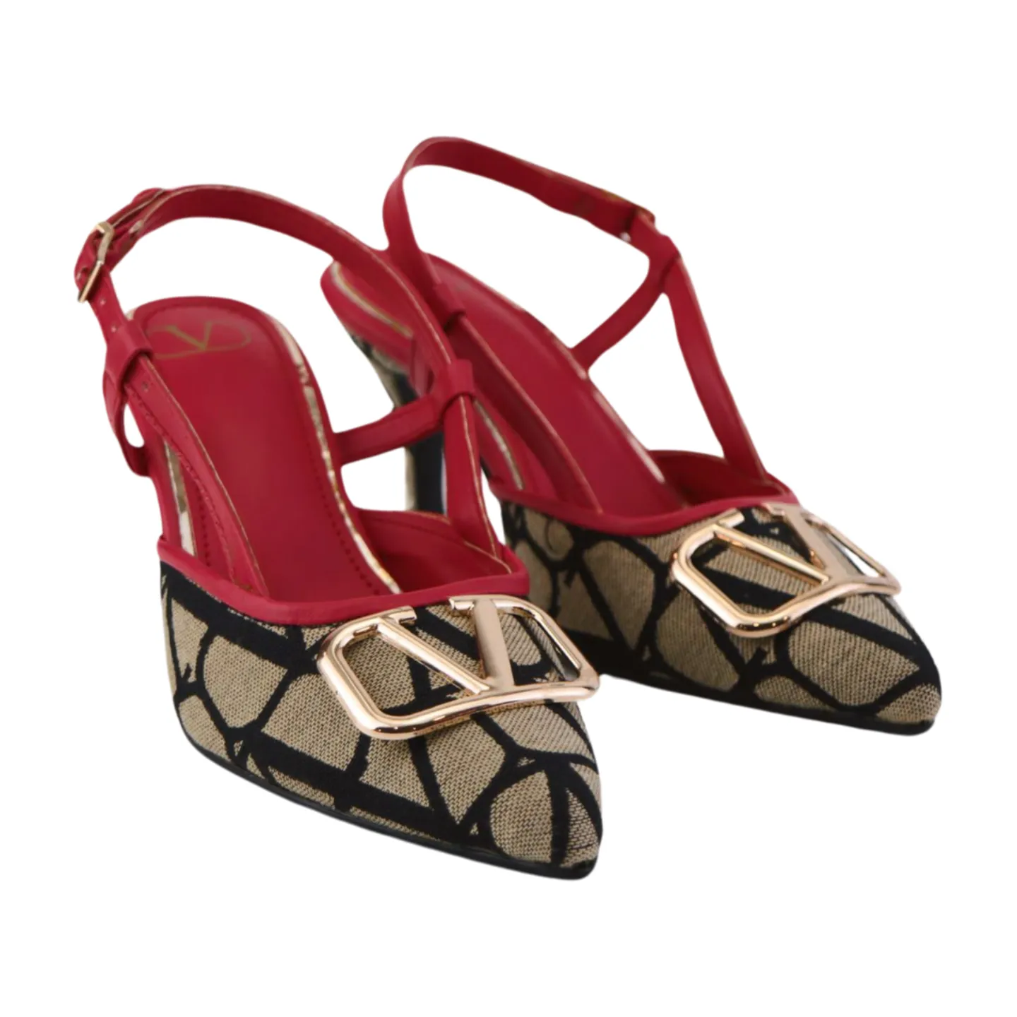 Stylish Red & Beige Vlogo Heels - Stylish and Sophisticated-1025