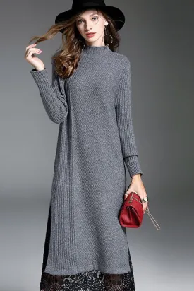 Sweater Dress W/ Lace Hem