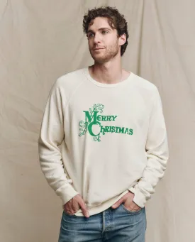 The Men's College Sweatshirt. Graphic -- Washed White with Merry Christmas Graphic