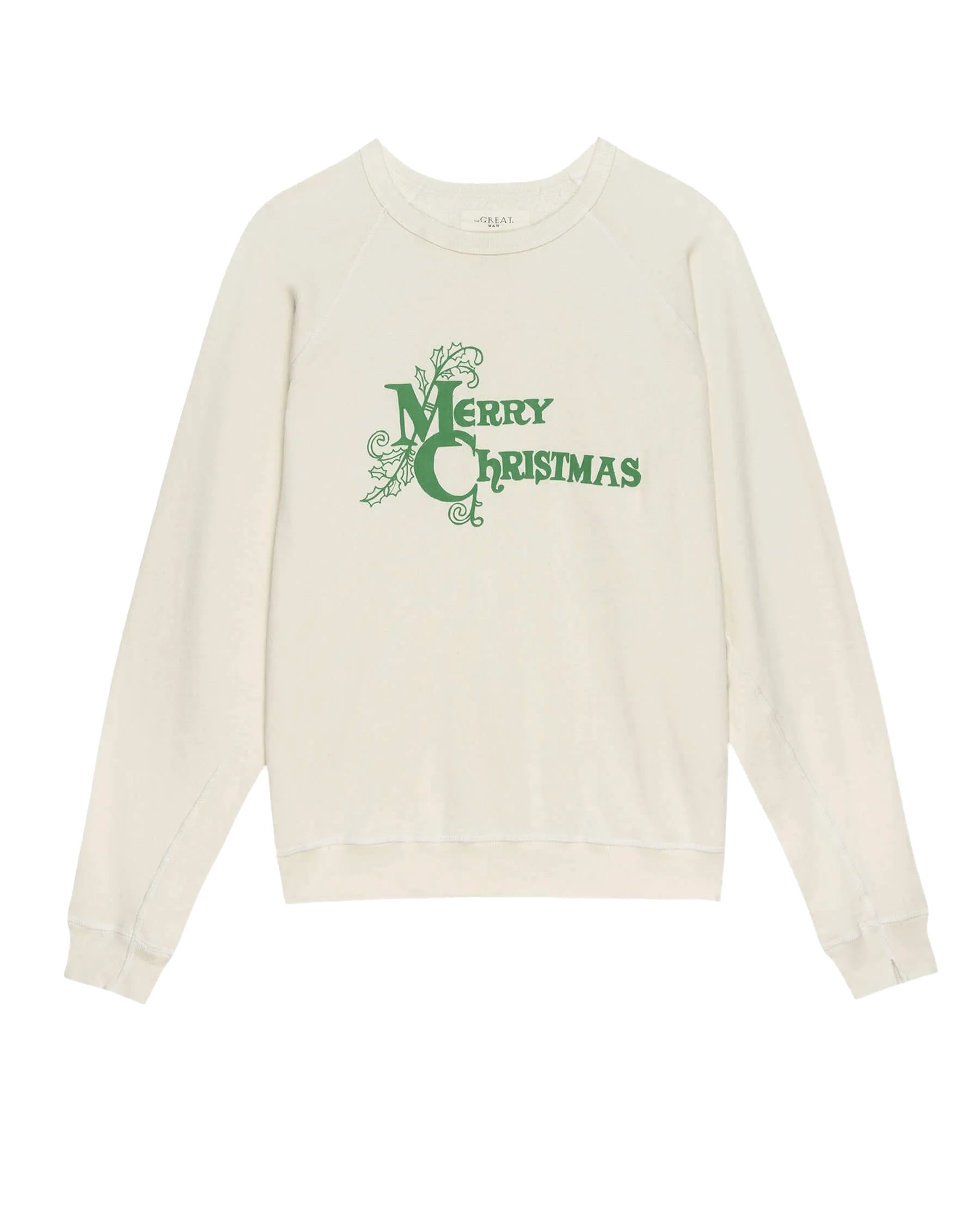 The Men's College Sweatshirt. Graphic -- Washed White with Merry Christmas Graphic