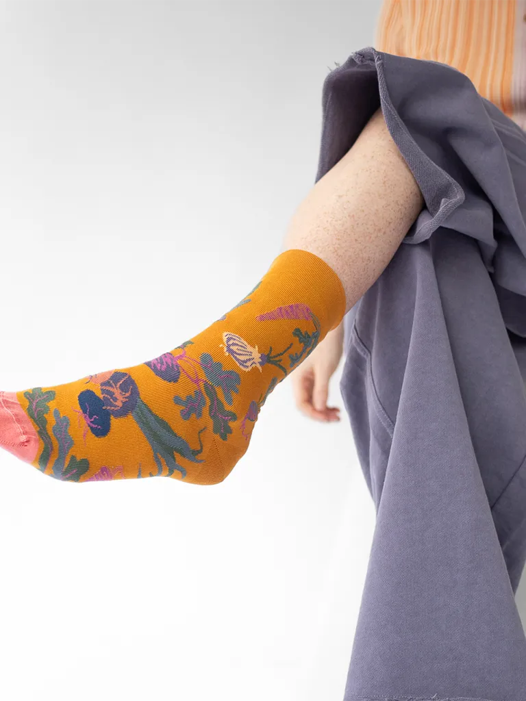 Tumeric Floral Plant Socks