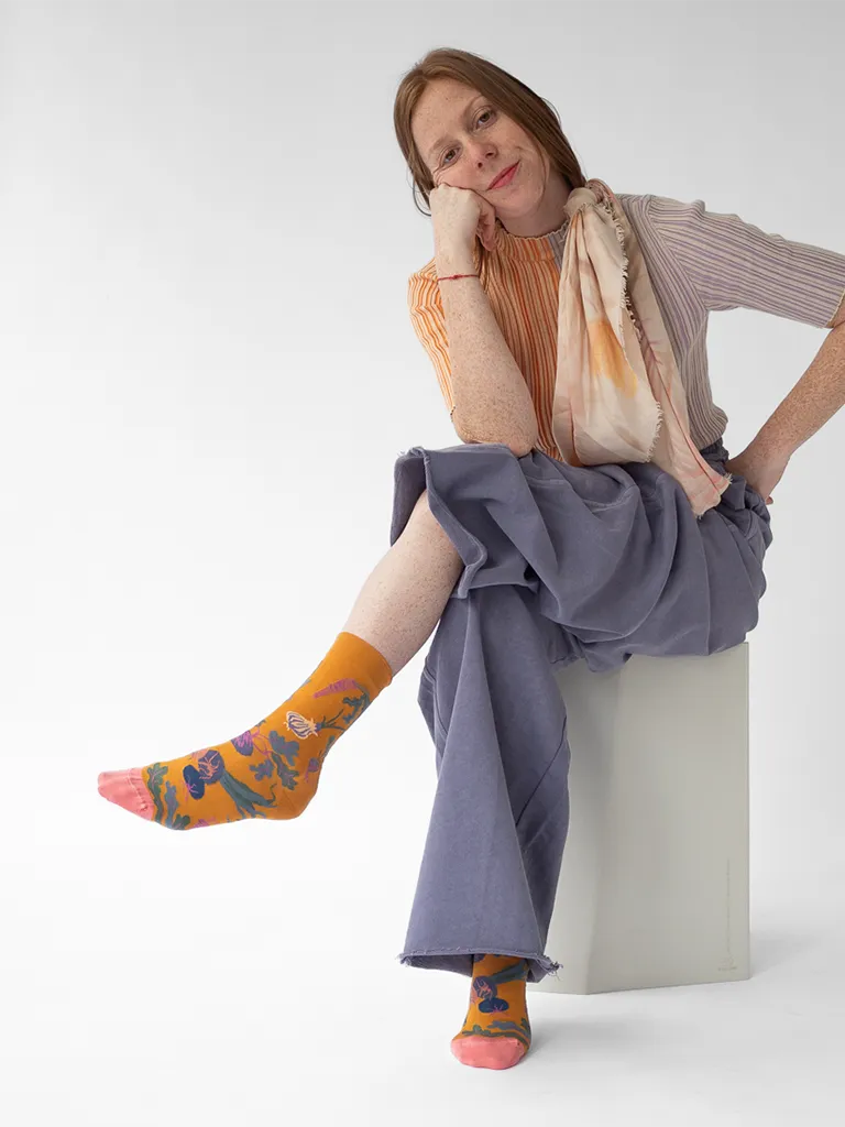 Tumeric Floral Plant Socks