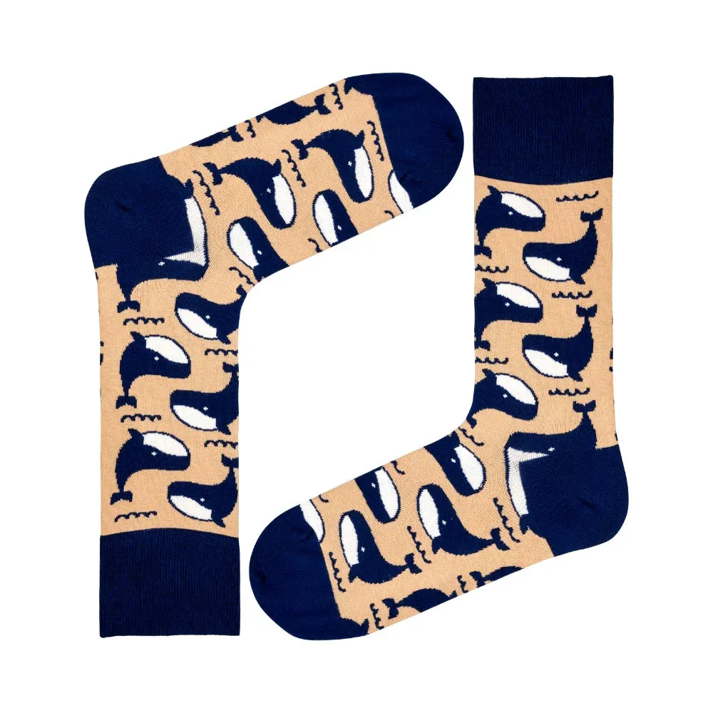 Whale Novelty Socks Beige (Unisex)