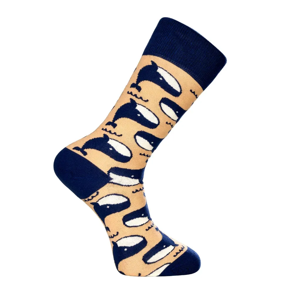 Whale Novelty Socks Beige (Unisex)