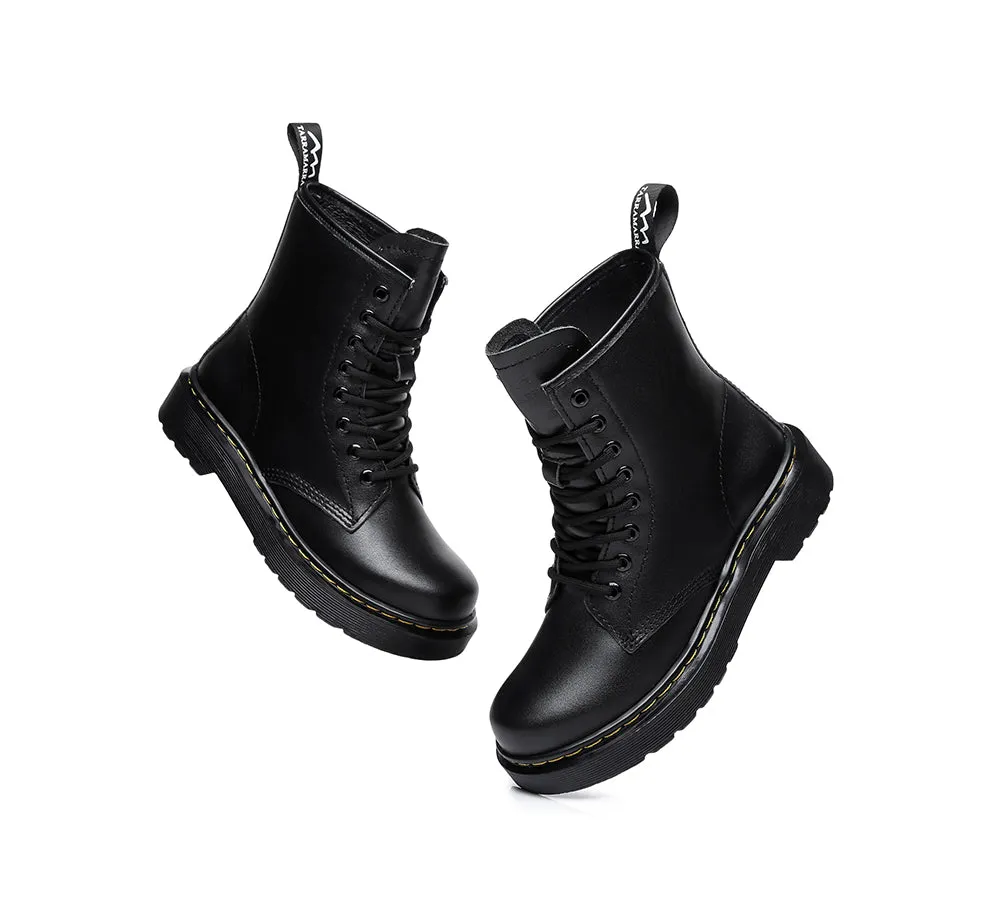 Women Leather Boots Hi Lift Platform Lace Up Boots Simona