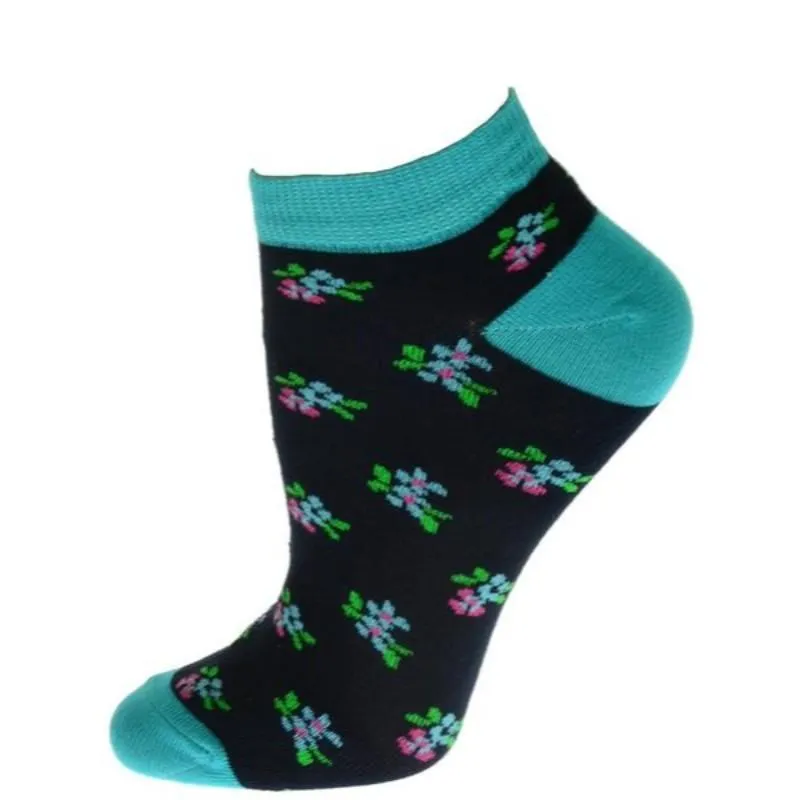 Women's Colorful Floral Pattern, Ankle Socks, Low Cut Cotton Socks, Fun Socks, Color Block Socks