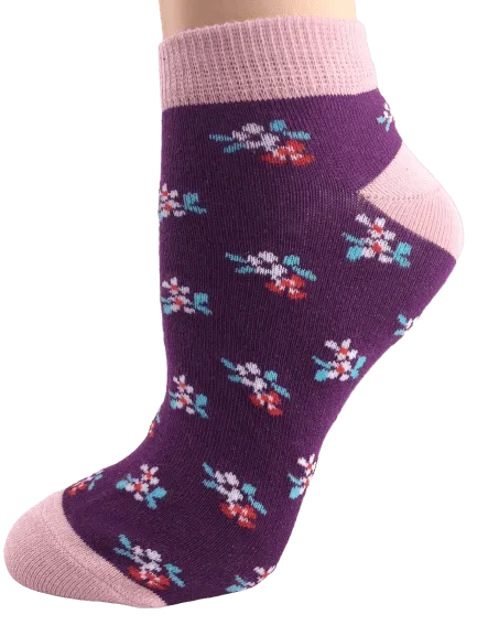 Women's Colorful Floral Pattern, Ankle Socks, Low Cut Cotton Socks, Fun Socks, Color Block Socks