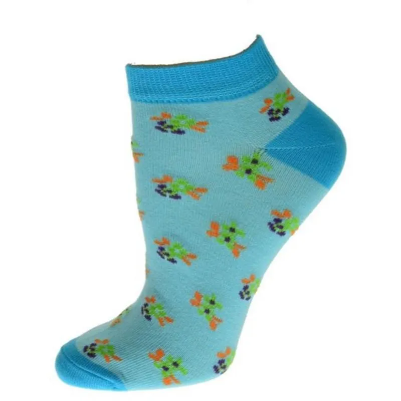 Women's Colorful Floral Pattern, Ankle Socks, Low Cut Cotton Socks, Fun Socks, Color Block Socks