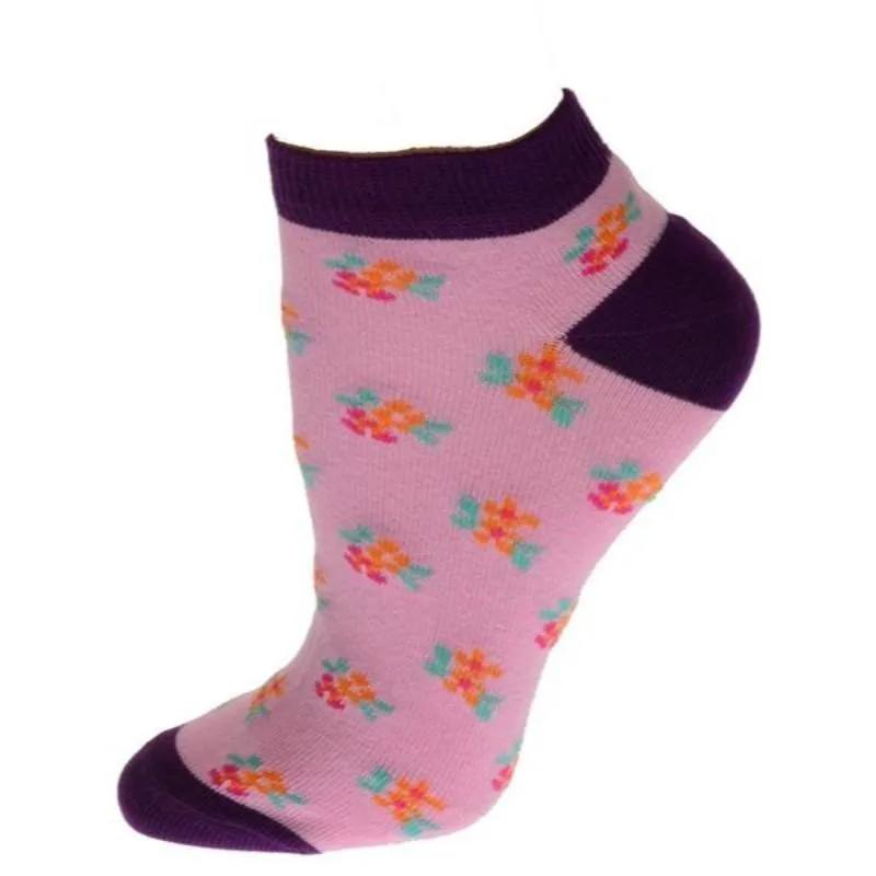 Women's Colorful Floral Pattern, Ankle Socks, Low Cut Cotton Socks, Fun Socks, Color Block Socks