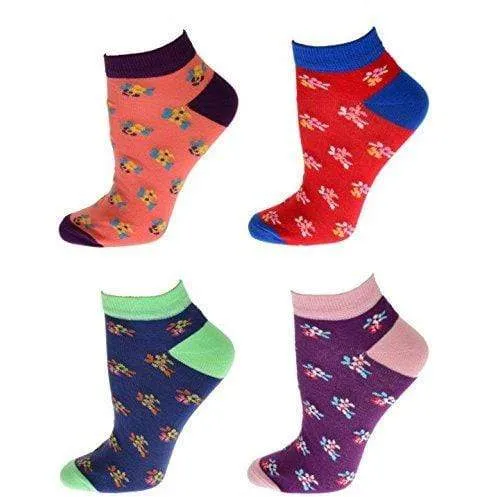 Women's Colorful Floral Pattern, Ankle Socks, Low Cut Cotton Socks, Fun Socks, Color Block Socks