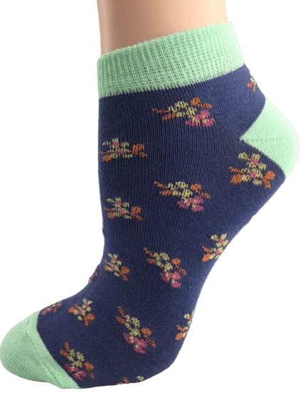 Women's Colorful Floral Pattern, Ankle Socks, Low Cut Cotton Socks, Fun Socks, Color Block Socks