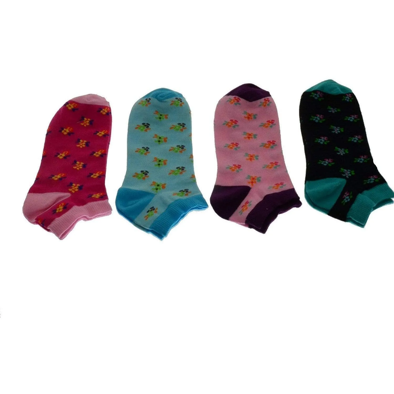 Women's Colorful Floral Pattern, Ankle Socks, Low Cut Cotton Socks, Fun Socks, Color Block Socks