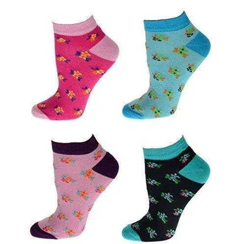 Women's Colorful Floral Pattern, Ankle Socks, Low Cut Cotton Socks, Fun Socks, Color Block Socks