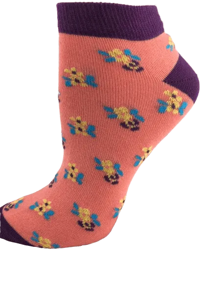 Women's Colorful Floral Pattern, Ankle Socks, Low Cut Cotton Socks, Fun Socks, Color Block Socks