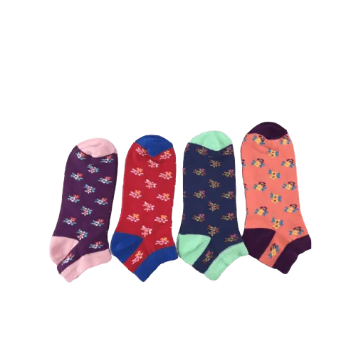 Women's Colorful Floral Pattern, Ankle Socks, Low Cut Cotton Socks, Fun Socks, Color Block Socks