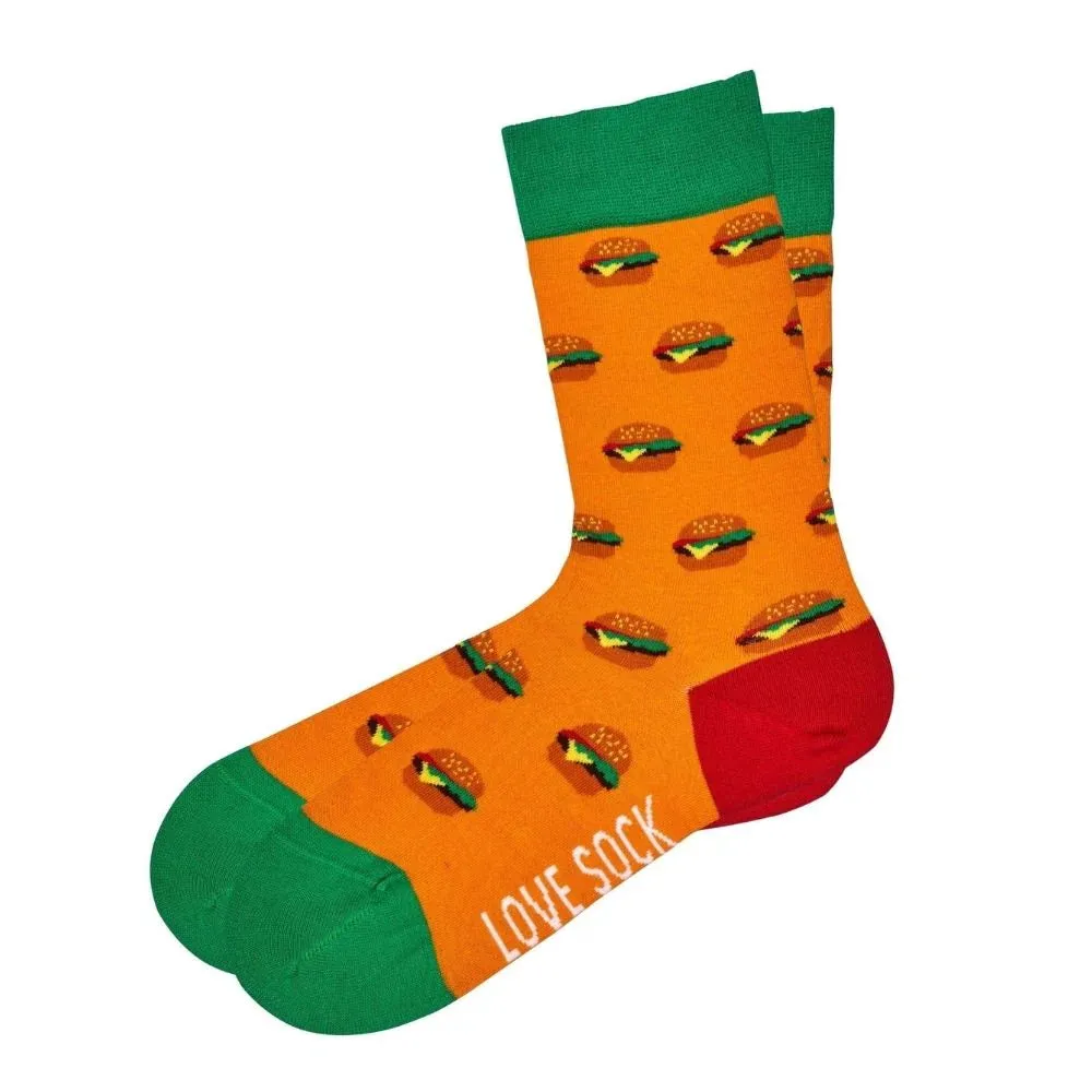 Women's Fun Novelty Crew Socks - Organic Cotton - Love Sock Company - Chili Burger