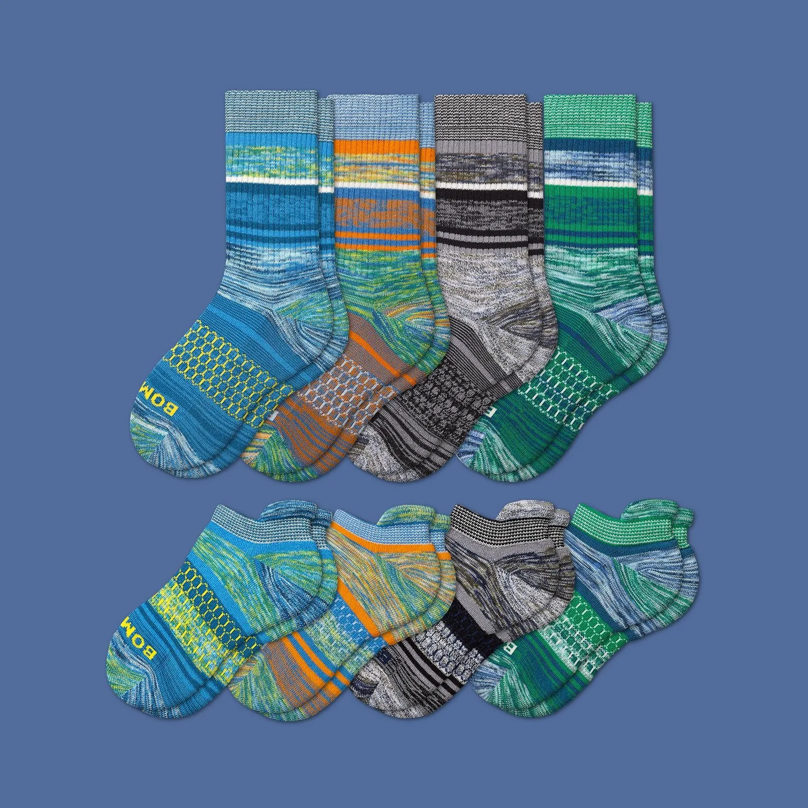 Youth Brush Stripe Calf & Ankle Sock 8-Pack