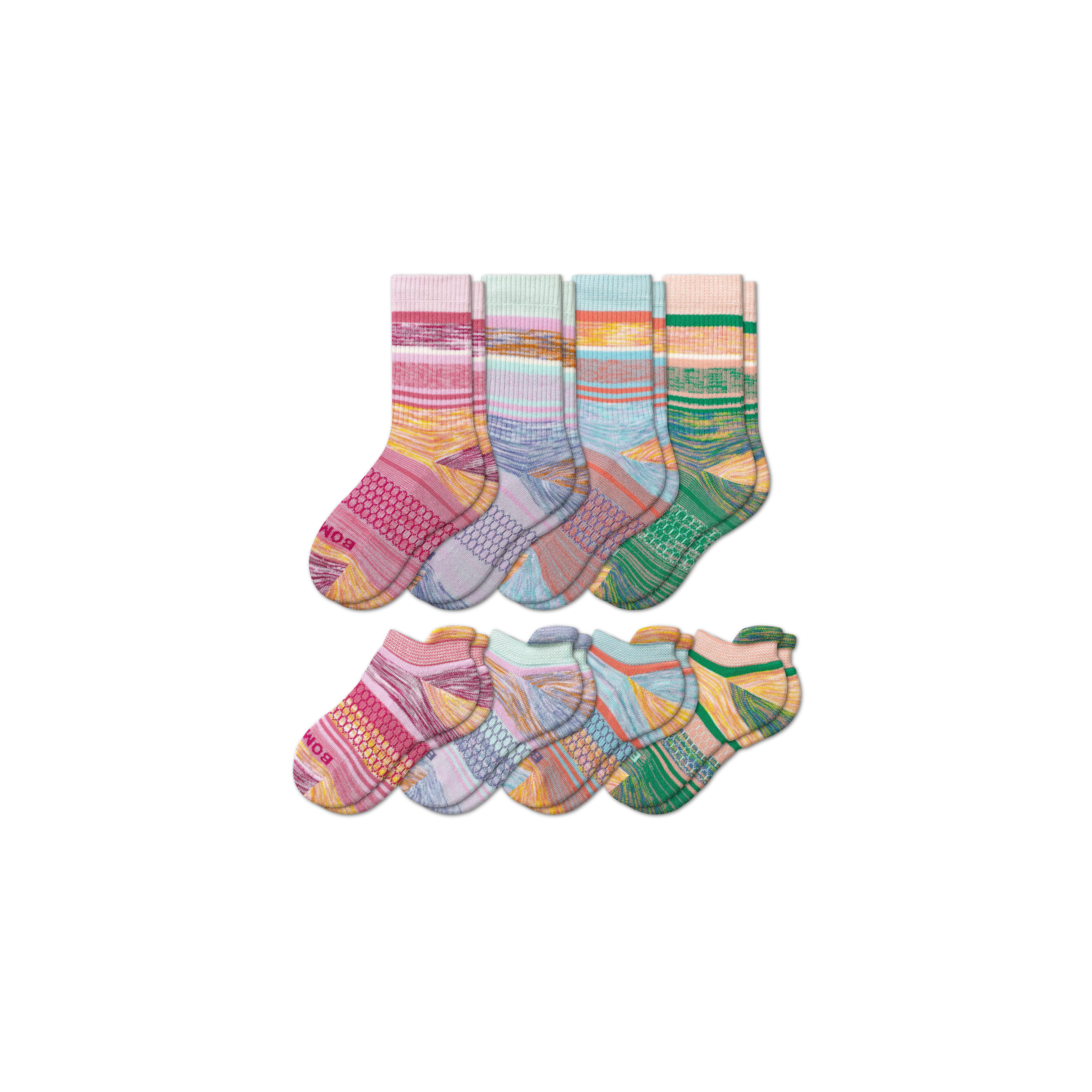 Youth Brush Stripe Calf & Ankle Sock 8-Pack