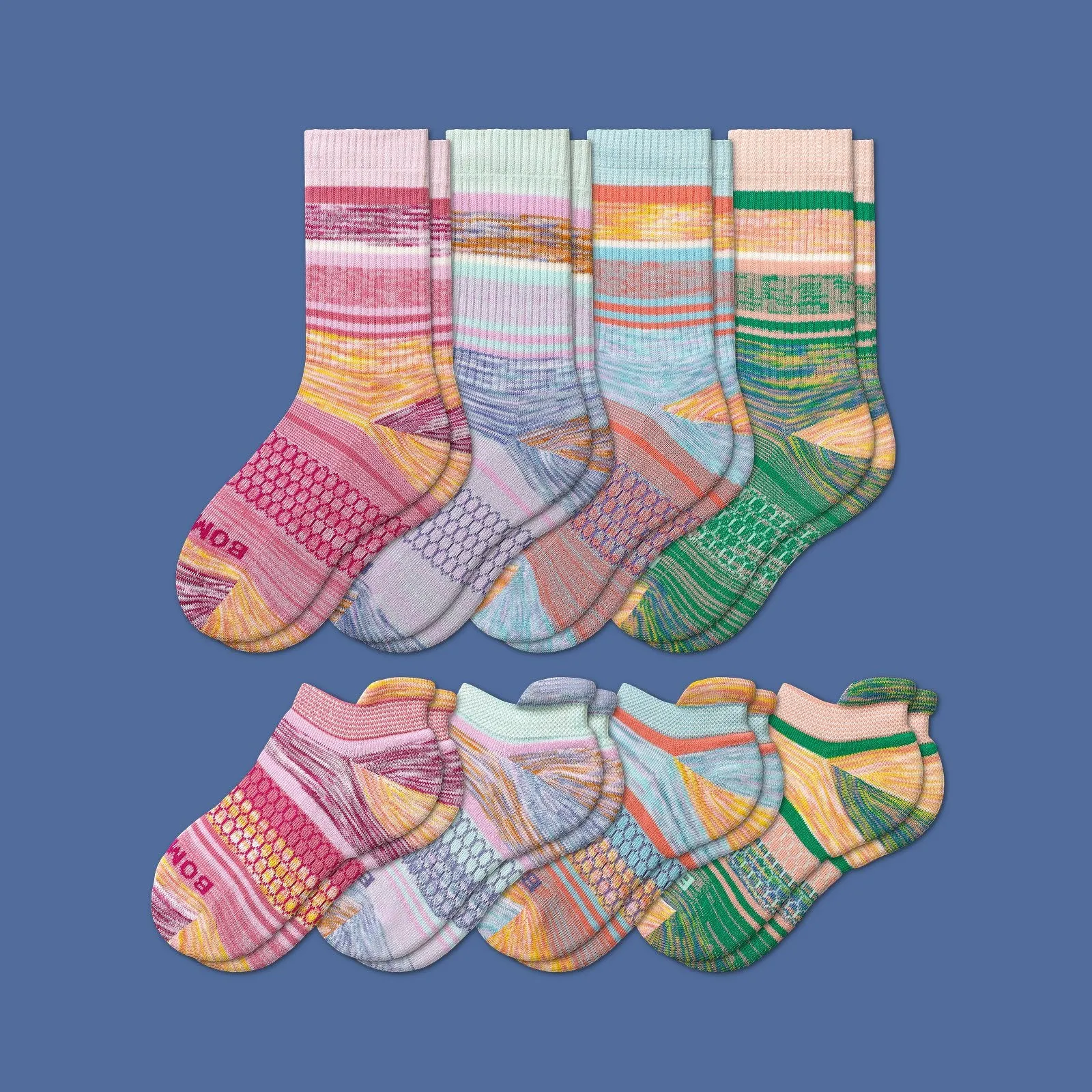 Youth Brush Stripe Calf & Ankle Sock 8-Pack