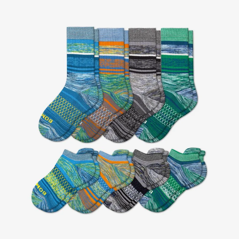 Youth Brush Stripe Calf & Ankle Sock 8-Pack